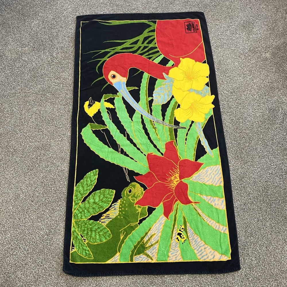 VTG 1989 Dan Gilbert Renaissance Beach Towel Rain Forest Tropical Bird Retro‎